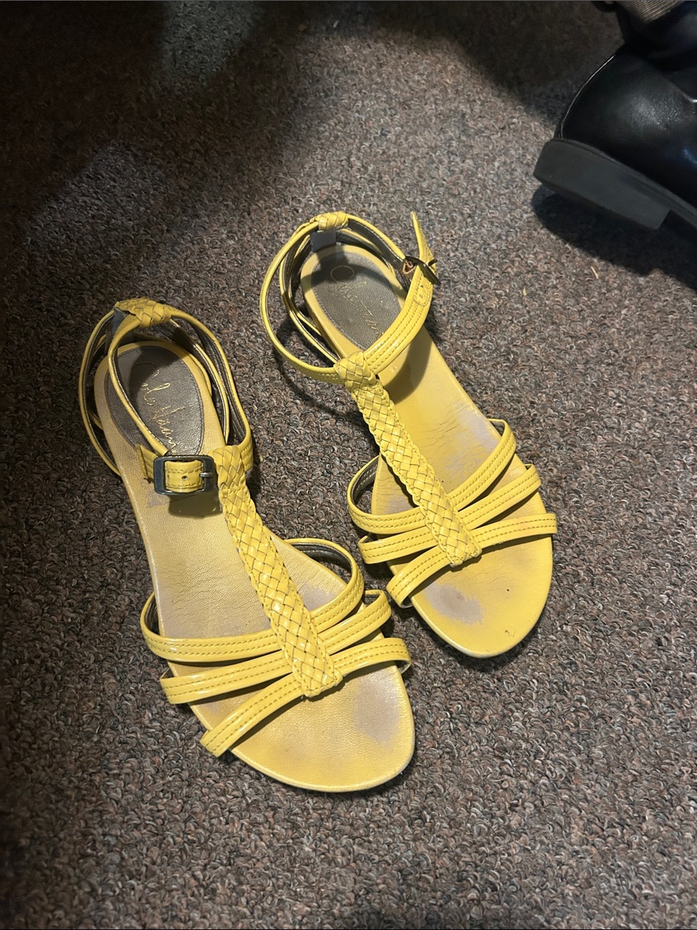 Cole Haan Yellow Braided T-Strap Sandals